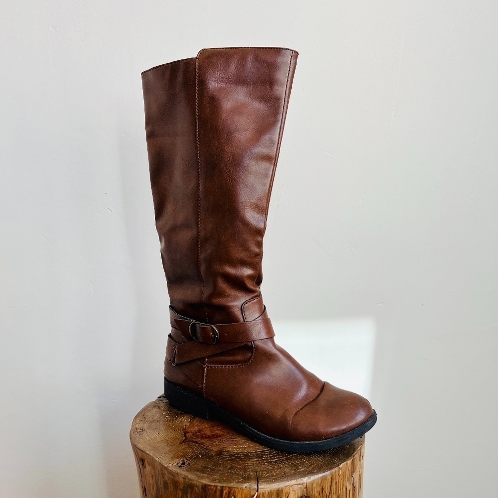 STYLE & CO Women Marliee Cognac Brown Faux Leather Riding‎ Boots 7